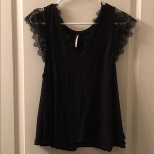 Free People black lace trimmed top